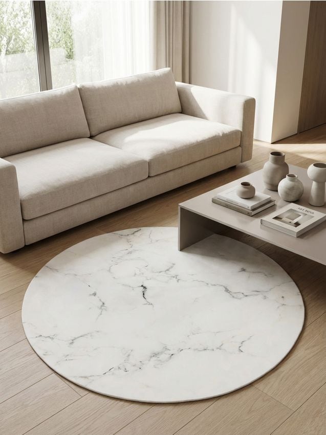 Sinsay - Covor rotund cu model marmorat - alb