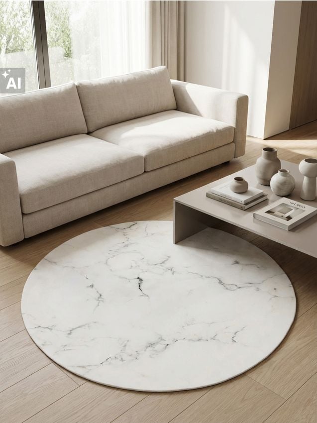 Sinsay - Covor rotund cu model marmorat - alb