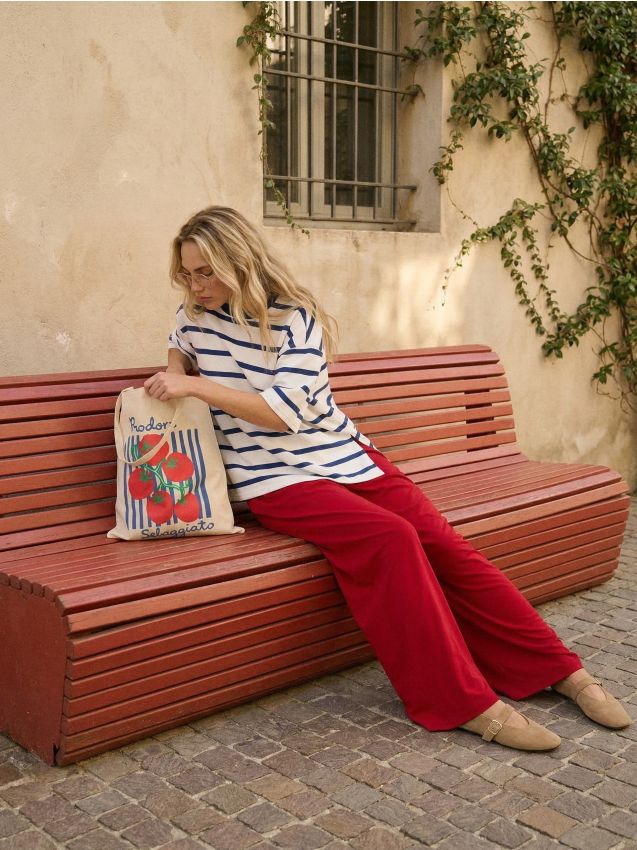 Sinsay - Pantaloni largi cu legături decorative pe lateral - corai