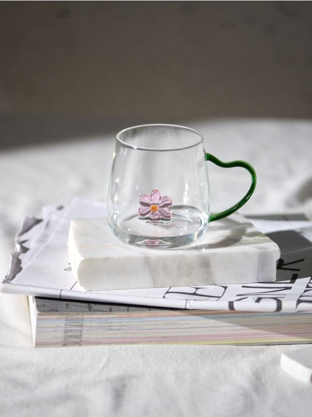 Sinsay - Cană din sticlă cu floare 3D - multicolor