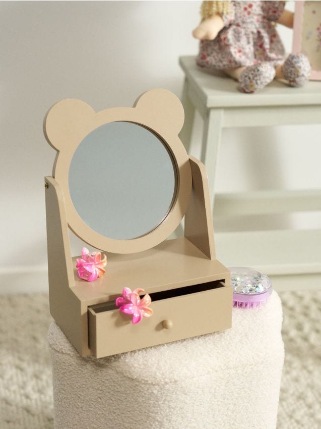 Sinsay - Măsuță de toaletă cu oglindă și sertar cu motiv de ursuleț - bej