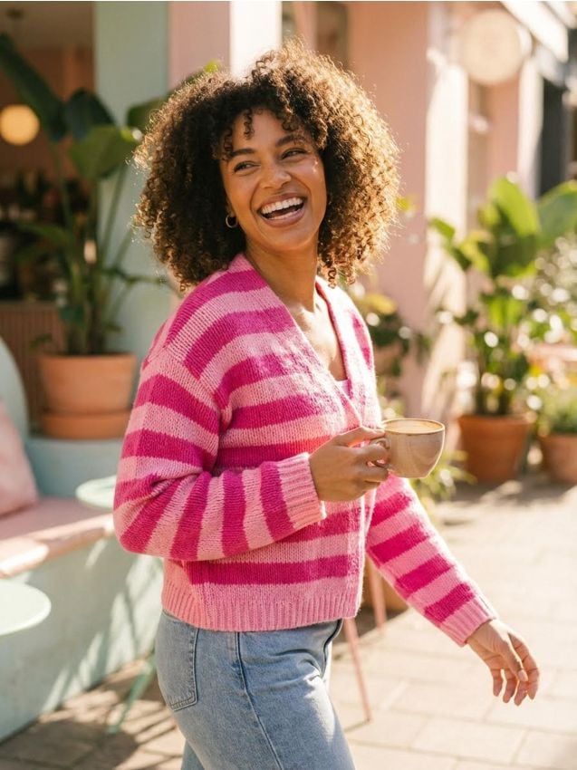 Sinsay - Cardigan în dungi - roz