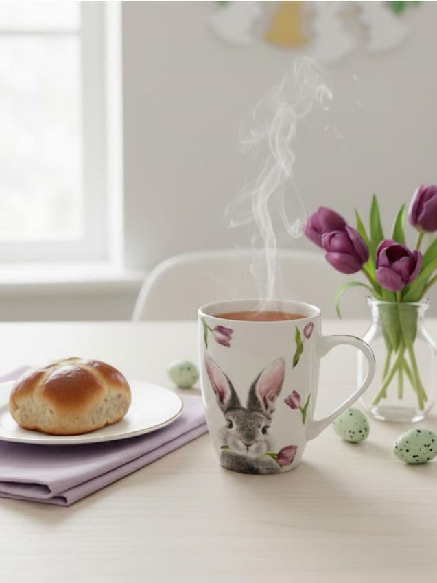 Sinsay - Cană ceramică cu imprimeu cu iepuraș - alb