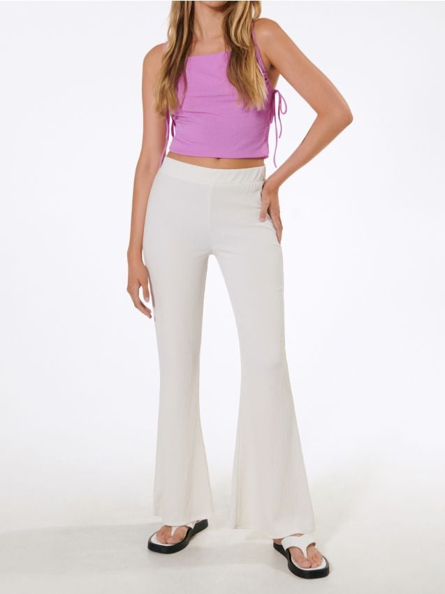 Sinsay - Pantaloni wide leg - crem