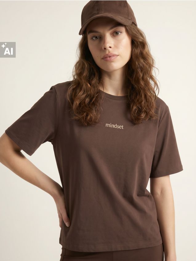 Sinsay - Tricou cu inscripție Everyday Active - maro