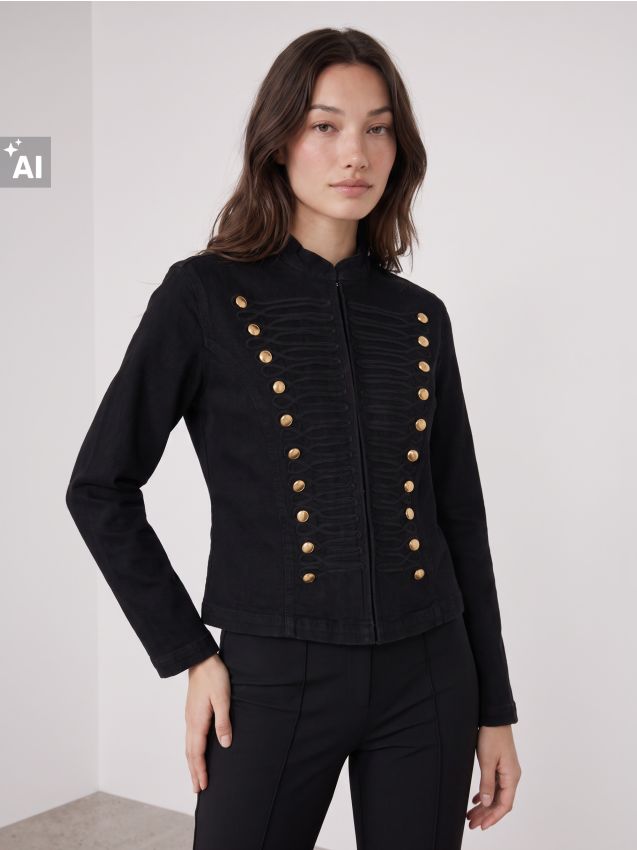 Sinsay - Geacă din denim cu guler înalt și nasturi decorativi - negru