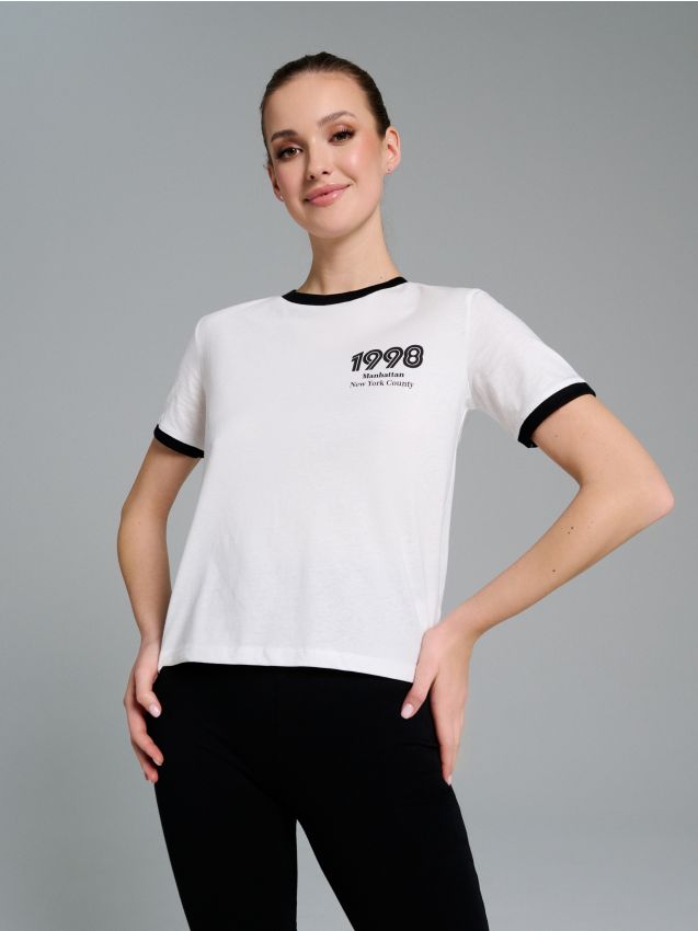 Sinsay - Tricou cu imprimeu - crem