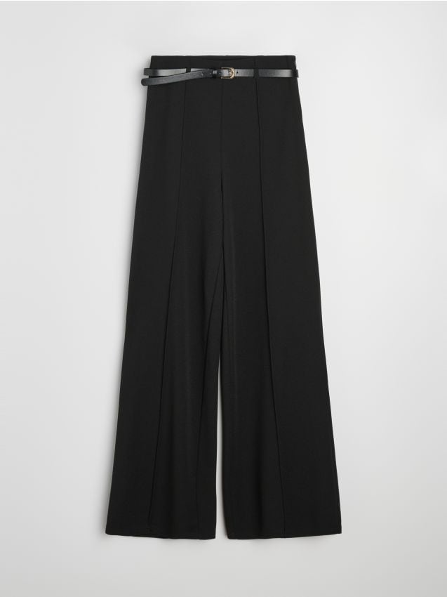 Sinsay - Pantaloni straight cu curea și cusături - negru