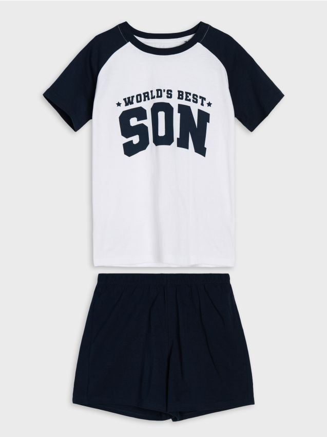 Sinsay - Pijama din bumbac cu inscripția Worlds Best Son - alb