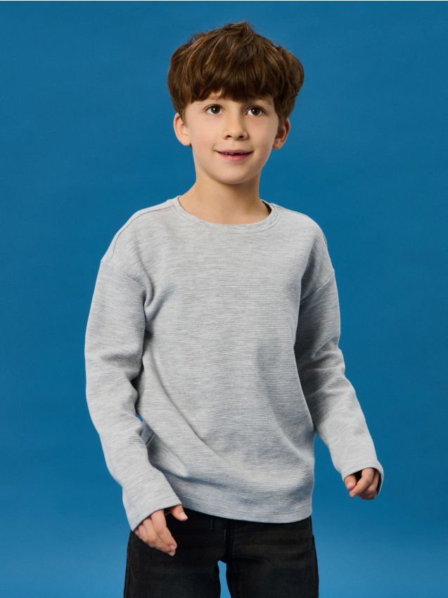 Sinsay - Tricou din tricotaj texturat ottoman, cu mânecă lungă - gri deschis