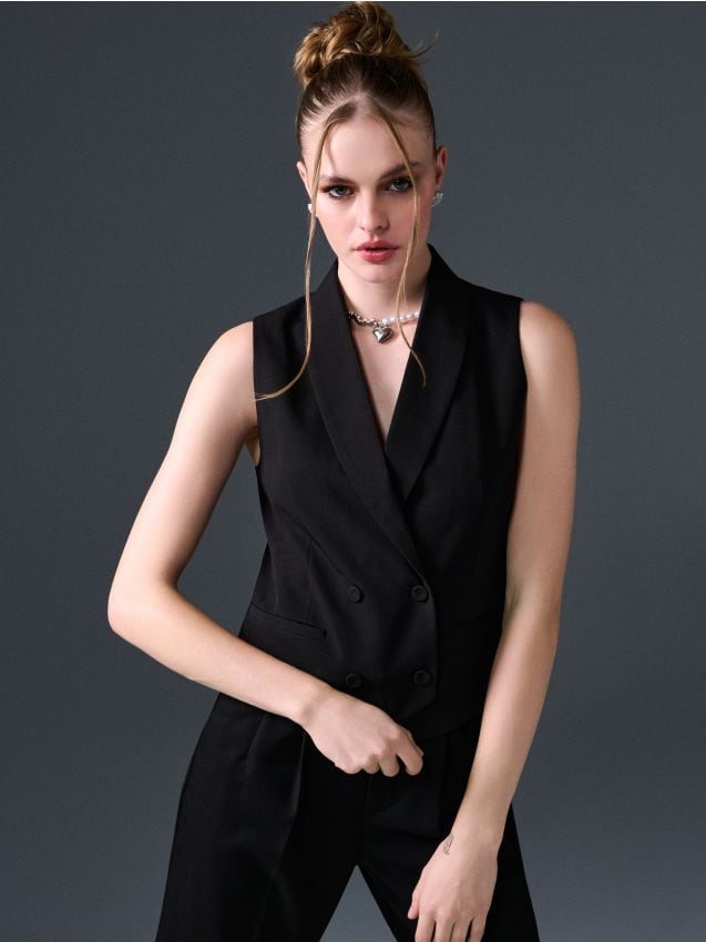 Sinsay - Vestă de costum cu închidere dublă - negru