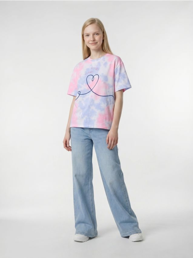 Sinsay - Tricou din bumbac tie-dye cu motiv inimă Hello Kitty and Friends - multicolor