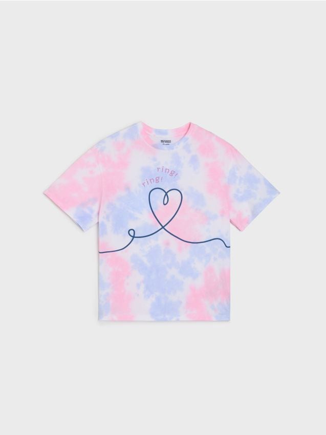 Sinsay - Tricou din bumbac tie-dye cu motiv inimă Hello Kitty and Friends - multicolor