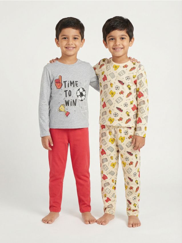 Sinsay - Zestaw dwóch dwuczęściowych bawełnianych piżam - kremowy