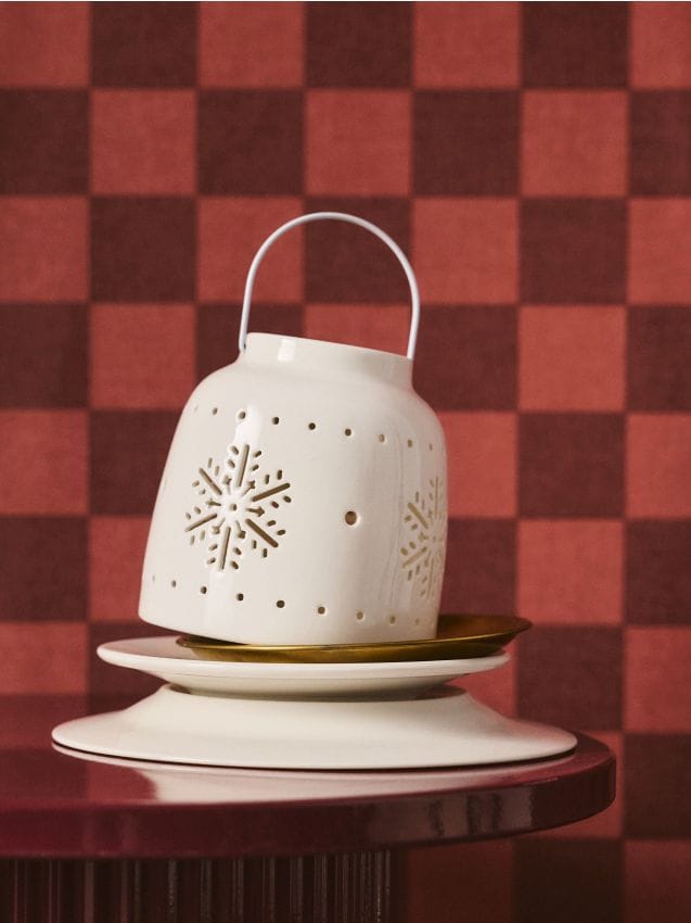 Sinsay - Felinar ceramic cu motiv de fulgi de zăpadă - alb