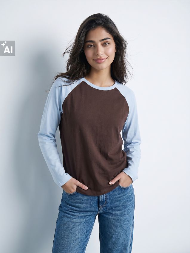 Sinsay - Tricou din bumbac, cu mânecă lungă - maro