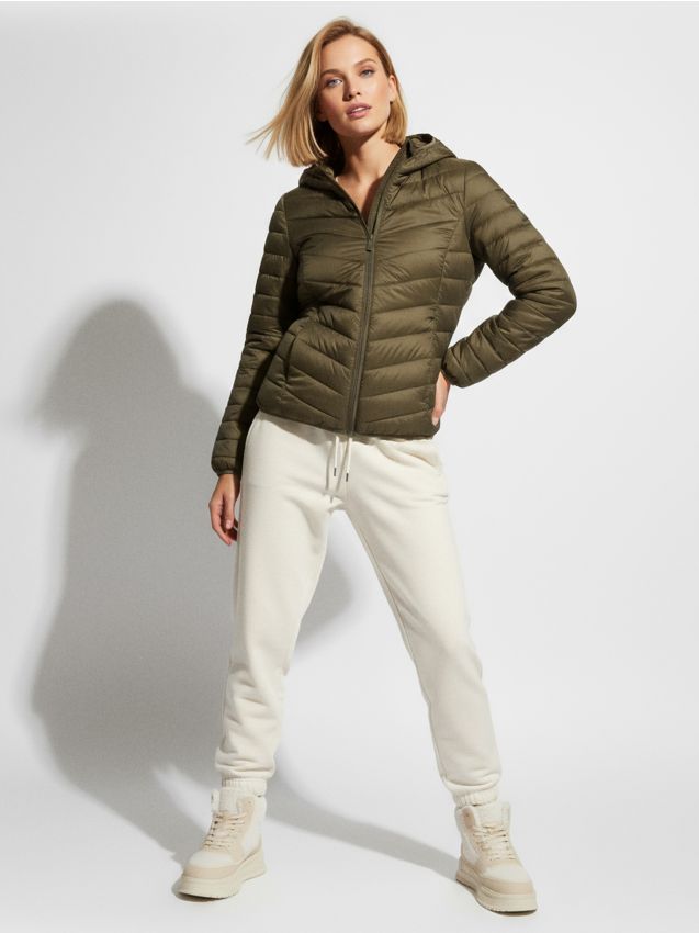 Sinsay - Geacă matlasată cu glugă - verde-închis