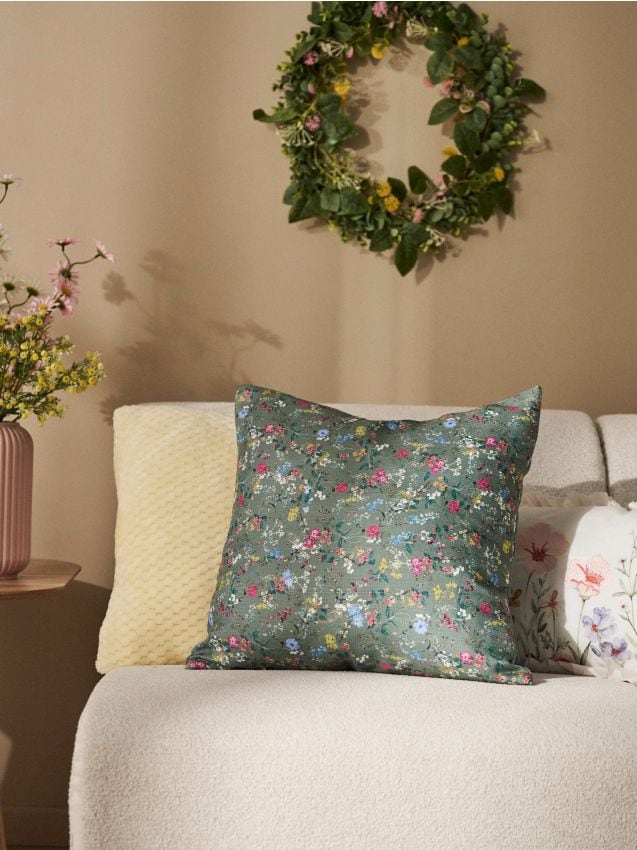 Sinsay - Față de pernă cu model floral - verde