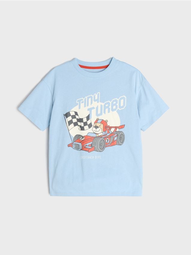 Sinsay - Tricou din bumbac cu imprimeu mașină de curse - albastru-pal