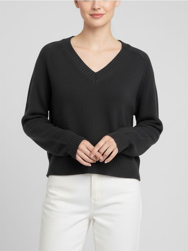 Sinsay - Pulover cu decolteu în V - negru