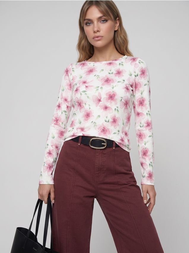 Sinsay - Tricou cu mânecă lungă și motiv floral - multicolor