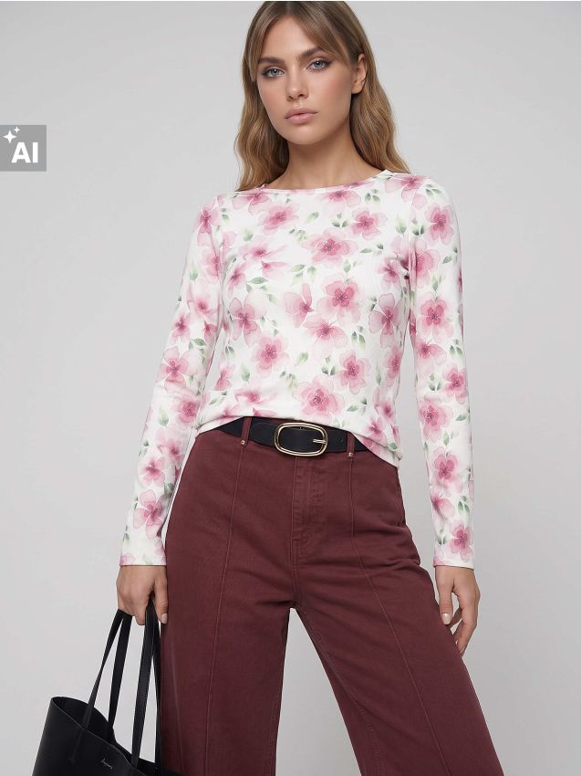 Sinsay - Tricou cu mânecă lungă și motiv floral - multicolor
