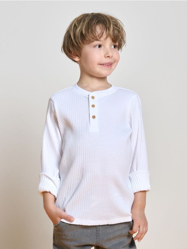 Sinsay - Tricou cu mânecă lungă - alb
