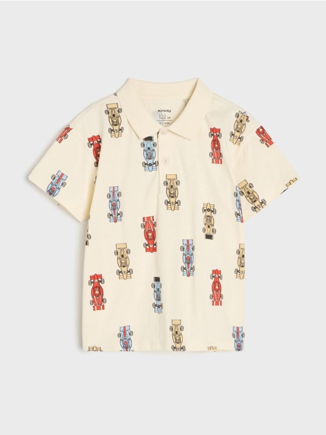 Sinsay - Tricou polo din bumbac cu motiv mașini de curse - nude