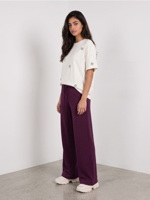 Sinsay - Pantaloni wide leg cu amestec de viscoză - violet-orhidee