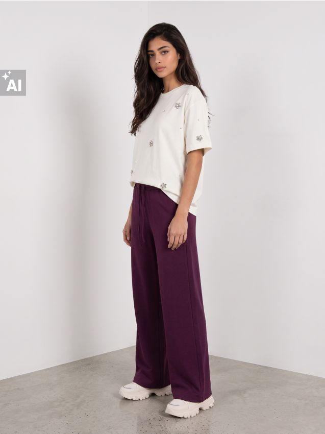 Sinsay - Pantaloni wide leg cu amestec de viscoză - violet-orhidee