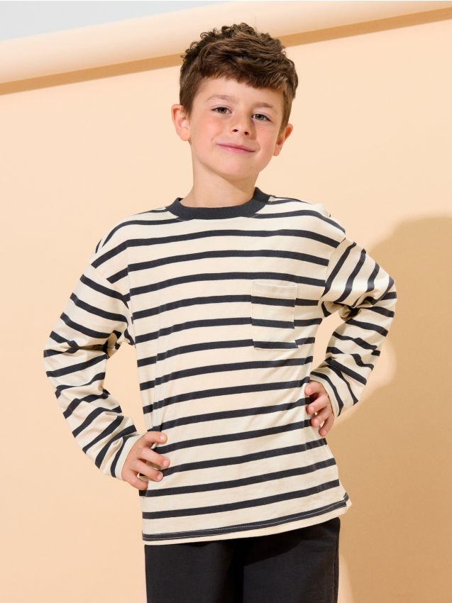 Sinsay - Tricou cu mânecă lungă - crem