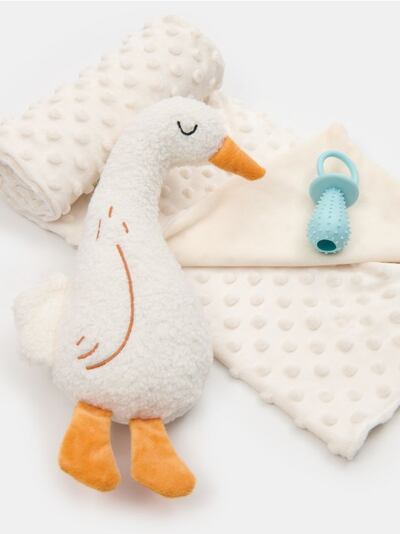 Kutsikakomplekt: tekk, piiksuv plüüslelu ja närimislelu