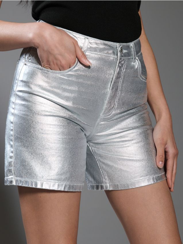Sinsay - Pantaloni scurți cu talie înaltă - argintiu