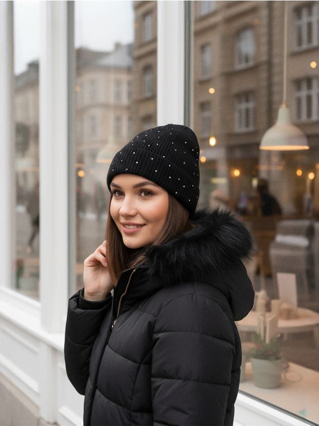 Sinsay - Čiapka beanie z prúžkovaného úpletu - čierna