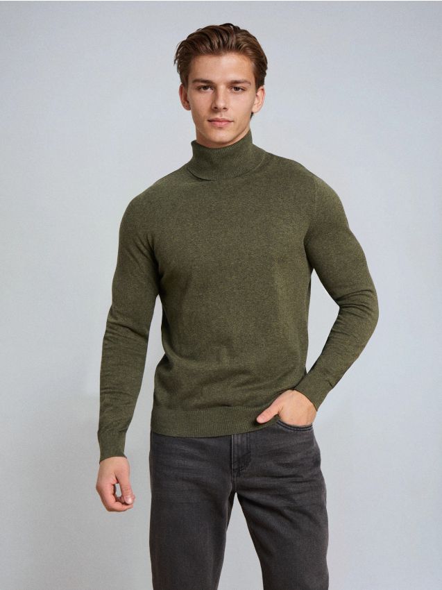 Sinsay - Pulover clasic cu guler înalt - verde-oliv