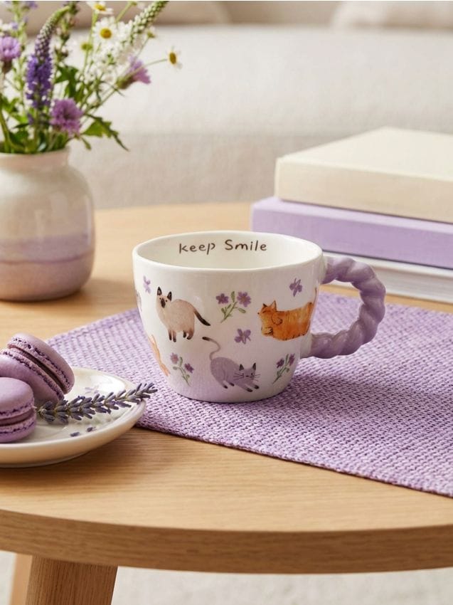 Sinsay - Cană ceramică cu motiv de pisici - alb