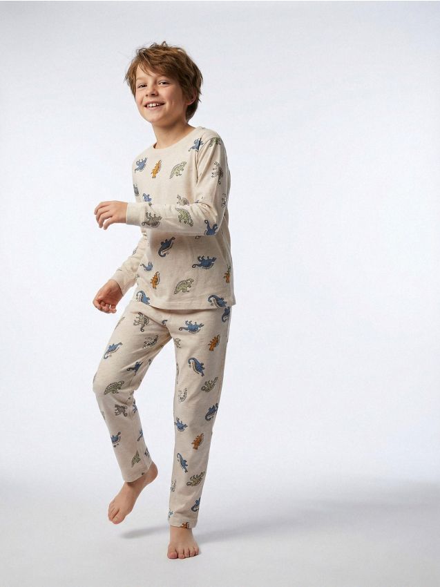 Sinsay - Pijama din două piese cu dinozauri - nude