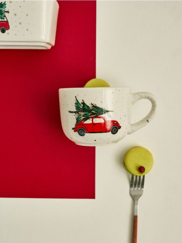 Sinsay - Hrnček so zimným potlačou auta a bodkami - viacfarebná