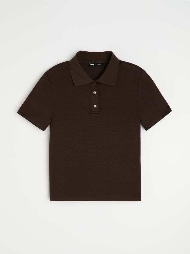 Sinsay - Tricou polo cu adaos de viscoză - maro-închis