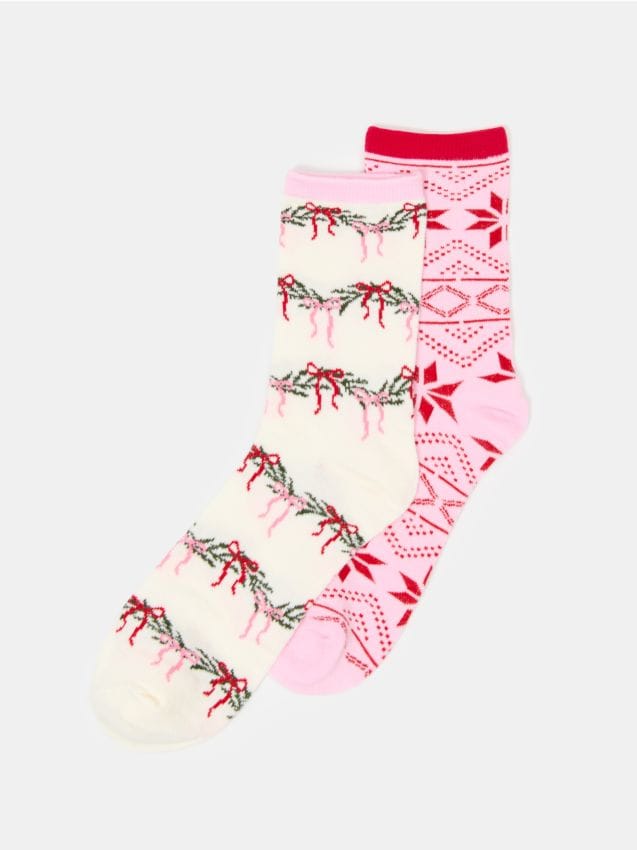 Sinsay - Șosete din bumbac cu motiv de Crăciun 2 pack - multicolor
