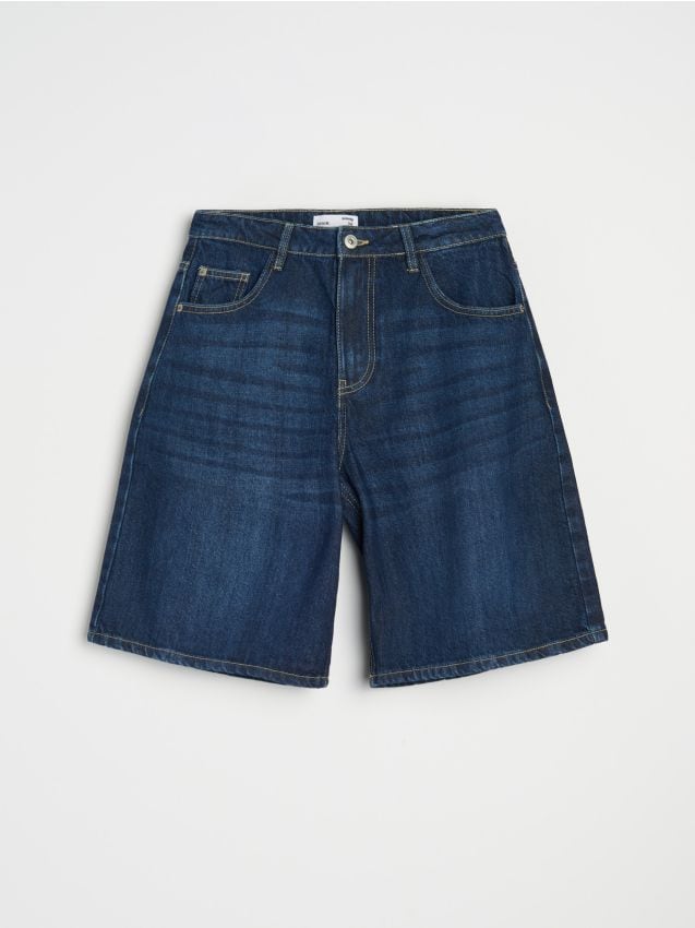Sinsay - Szorty bermudy jeansowe - granatowy