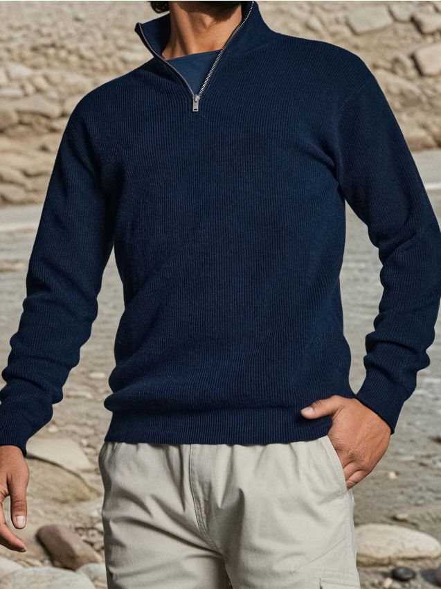 Sinsay - Prúžkovaný pletený sveter - tmavomodrá