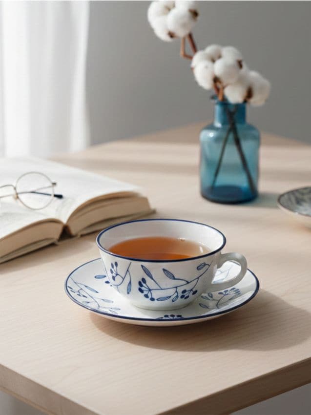 Sinsay - Ceașcă și farfurioară din ceramică cu motiv floral - alb