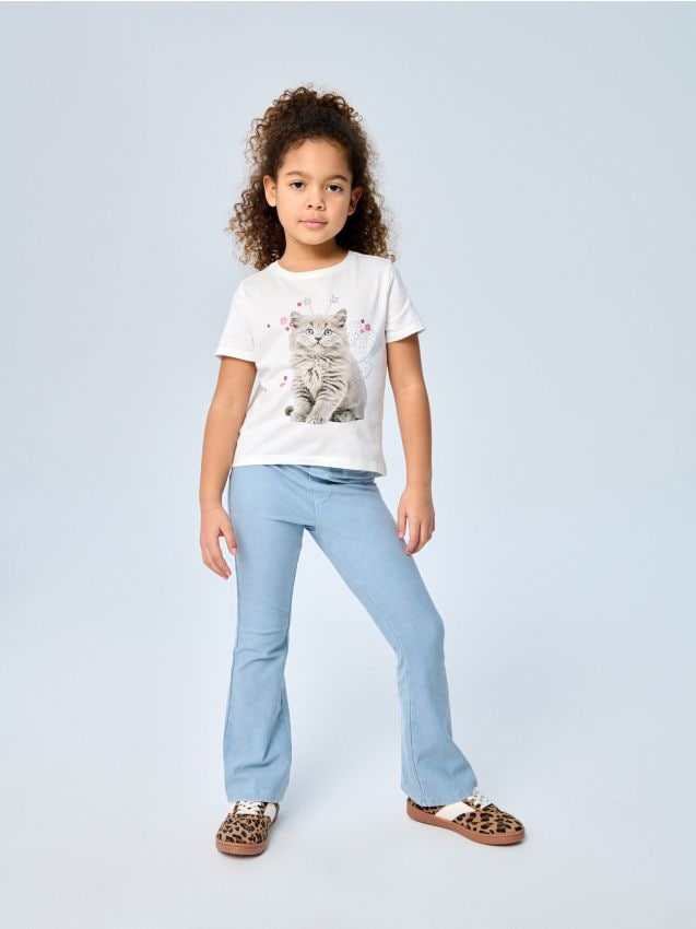 Sinsay - Spodnie flare z efektem sprania - niebieski