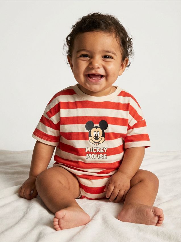 Sinsay - Body din bumbac cu imprimeu Mickey Mouse - crem