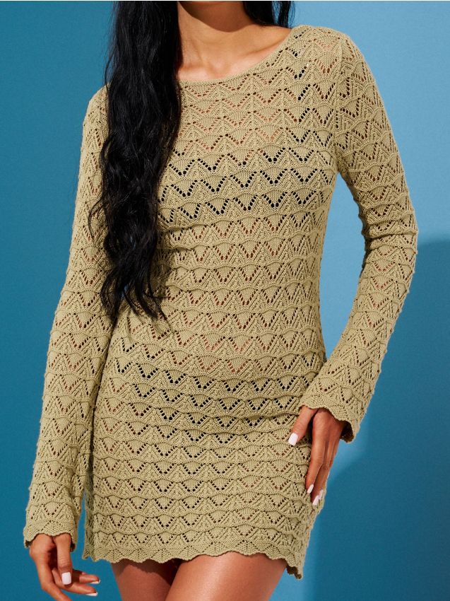 Sinsay - Dzianinowa sukienka mini z bawełny - zielony