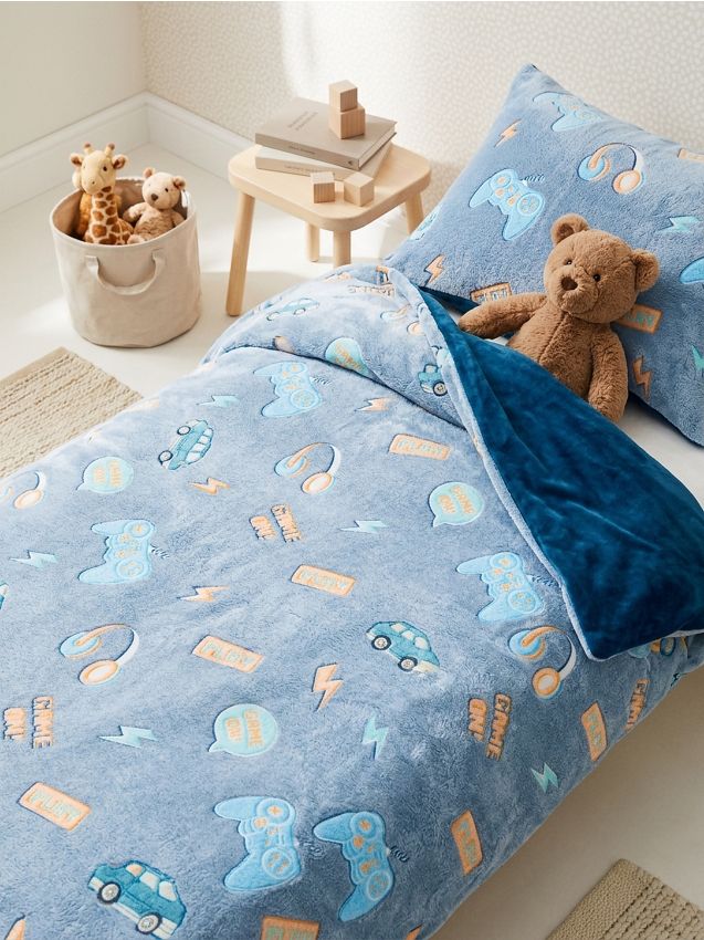 Sinsay - Set de lenjerie de pat din fleece cu model fluorescent - gri-neutru