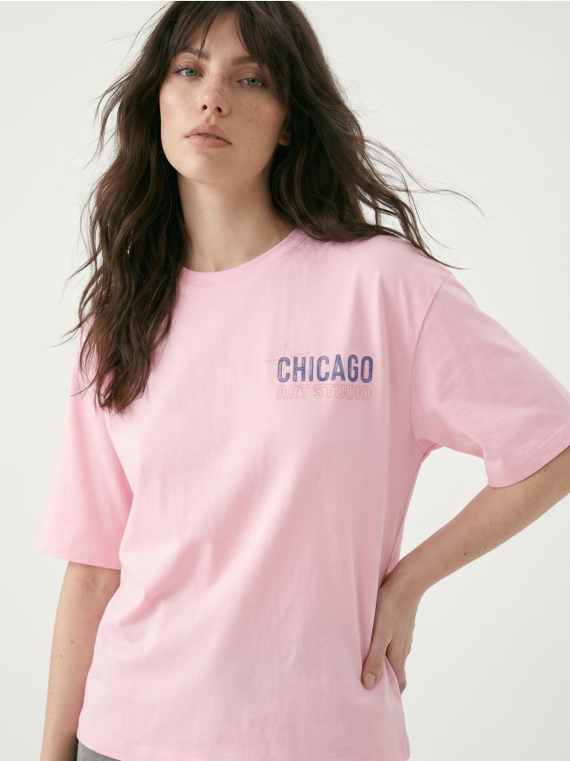 Sinsay - Tricou din bumbac cu imprimeu - roz-pastel