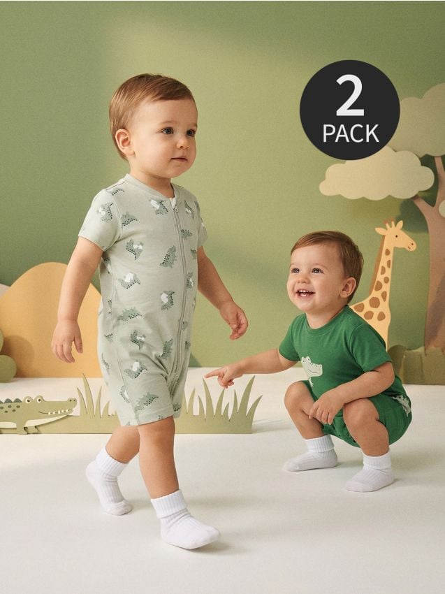 Sinsay - Salopete din bumbac cu imprimeu crocodil 2 pack - verde-pal
