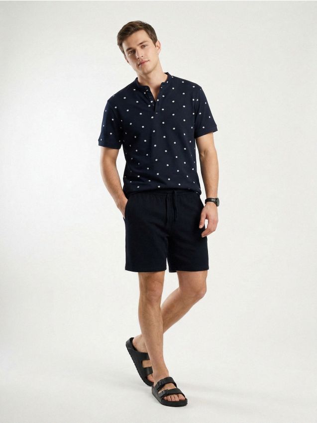 Sinsay - Tricou din bumbac, cu guler înalt - bleumarin